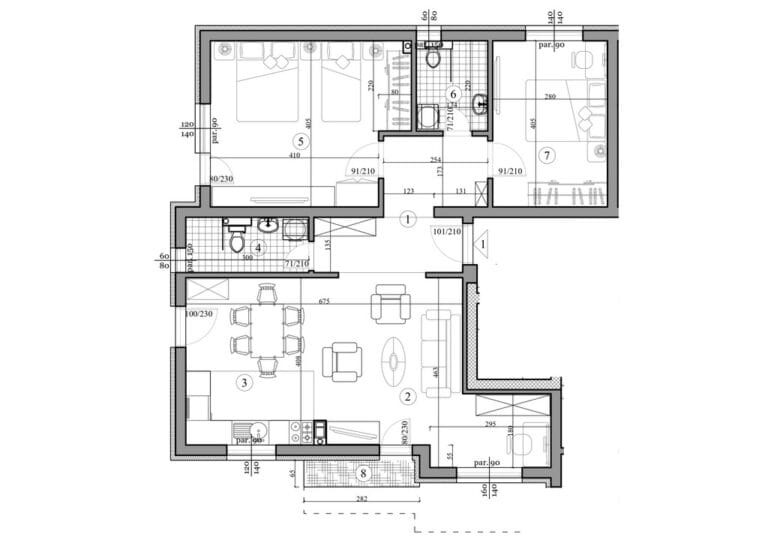 Detaljan plan sa dimenzijama svih prostorija stana